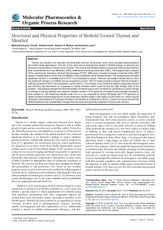 Trivedi Effect - Structural and Physical Properties of Biofield Treated Thymol and Menthol