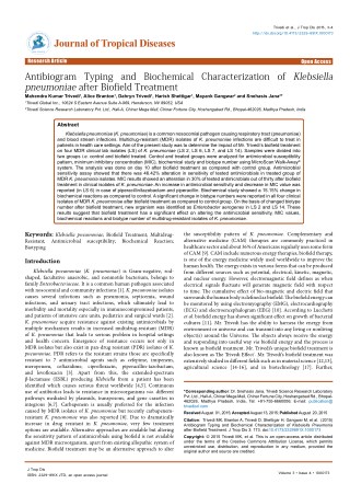 Trivedi Effect - Antibiogram Typing and Biochemical Characterization of Klebsiella pneumoniae after Biofield Treatment