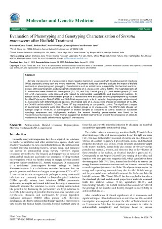 Trivedi Effect - Evaluation of Phenotyping and Genotyping Characterization of Serratia marcescens after Biofield Treatme