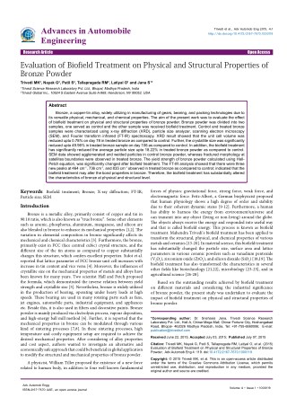 Trivedi Effect - Evaluation of Biofield Treatment on Physical and Structural Properties of Bronze Powder