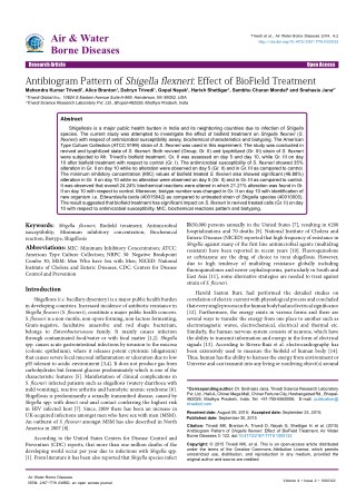 Trivedi Effect - Antibiogram Pattern of Shigella flexneri: Effect of BioField Treatment
