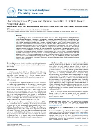 Trivedi Effect - Characterization of Physical and Thermal Properties of Biofield Treated Neopentyl Glycol