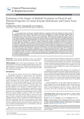 Trivedi Effect - Evaluation of the Impact of Biofield Treatment on Physical and Thermal Properties of Casein Enzyme Hydr