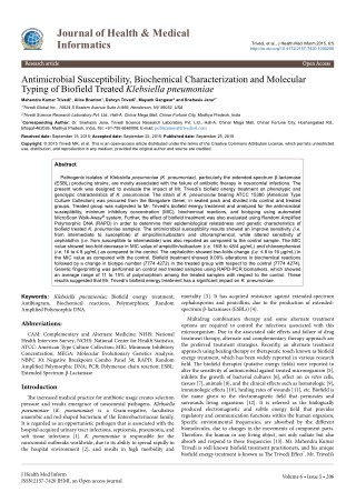 Trivedi Effect - Antimicrobial Susceptibility, Biochemical Characterization and Molecular Typing of Biofield Treated Kle