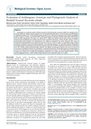 Trivedi Effect - Evaluation of Antibiogram, Genotype and Phylogenetic Analysis of Biofield Treated Nocardia otitidis