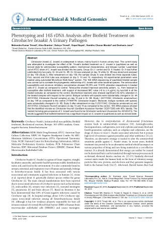 Trivedi Effect - Phenotyping and 16S rDNA Analysis after Biofield Treatment on Citrobacter braakii: A Urinary Pathogen