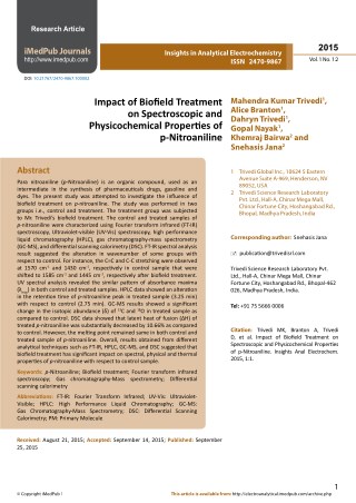 Trivedi Effect - Impact of Biofield Treatment on Spectroscopic and Physicochemical Properties of p-Nitroaniline