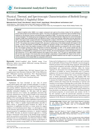 Trivedi Effect - Physical, Thermal, and Spectroscopic Characterization of Biofield Energy Treated Methyl-2-Naphthyl Ethe