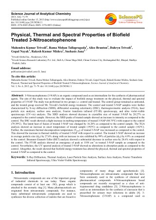 Trivedi Effect - Physical, Thermal and Spectral Properties of Biofield Treated 3-Nitroacetophenone