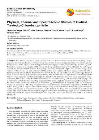 Trivedi Effect - Physical, Thermal and Spectroscopic Studies of Biofield Treated p-Chlorobenzonitrile