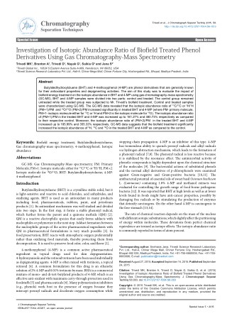 Trivedi Effect - Investigation of Isotopic Abundance Ratio of Biofield Treated Phenol Derivatives Using Gas Chromatograp