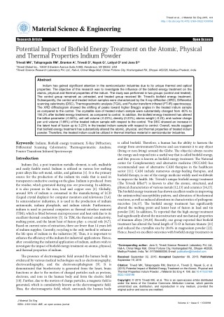 Trivedi Effect - Potential Impact of Biofield Energy Treatment on the Atomic, Physical And Thermal Properties Indium Pow