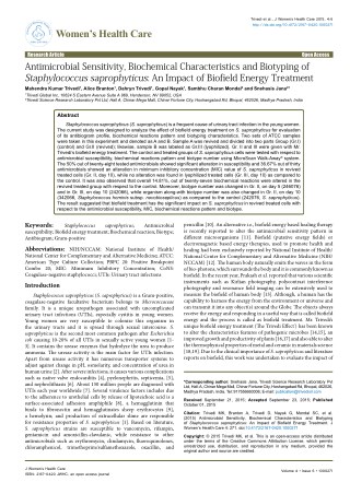 Trivedi Effect - Antimicrobial Sensitivity, Biochemical Characteristics and Biotyping of Staphylococcus saprophyticus: A