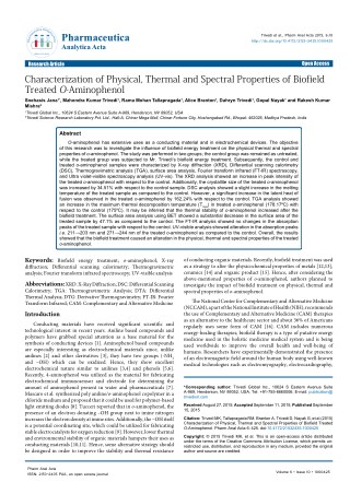 Trivedi Effect - Characterization of Physical, Thermal and Spectral Properties of Biofield Treated o-Aminophenol