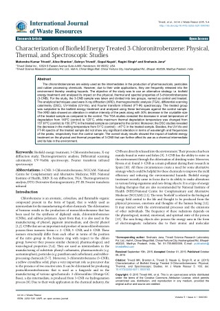 Triverdi Effect - Characterization of Biofield Energy Treated 3-Chloronitrobenzene: Physical, Thermal, and Spectroscopic