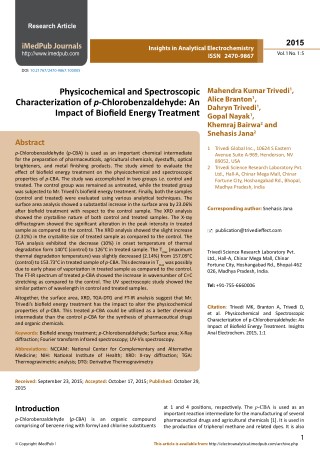 Triverdi Effect - Physicochemical and Spectroscopic Characterization of p-Chlorobenzaldehyde: An Impact of Biofield Ener