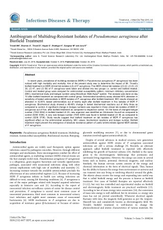 Triverdi Effect - Antibiogram of Multidrug-Resistant Isolates of Pseudomonas aeruginosa after Biofield Treatment