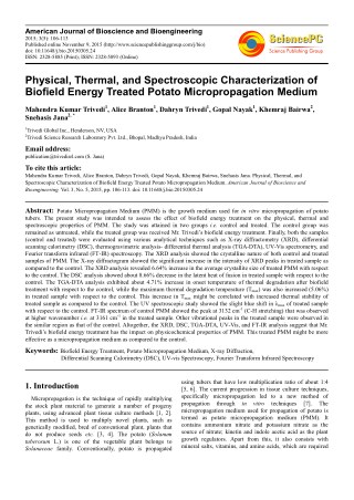 Trivedi Effect - Physical, Thermal, and Spectroscopic Characterization of Biofield Energy Treated Potato Micropropagatio