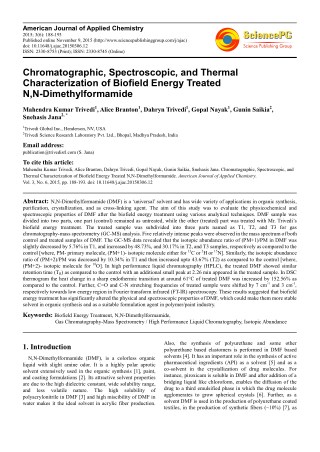 Trivedi Effect - Chromatographic, Spectroscopic, and Thermal Characterization of Biofield Energy Treated N,N-Dimethylfor