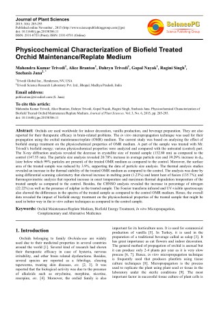 Trivedi Effect - Physicochemical Characterization of Biofield Treated Orchid Maintenance/Replate Medium