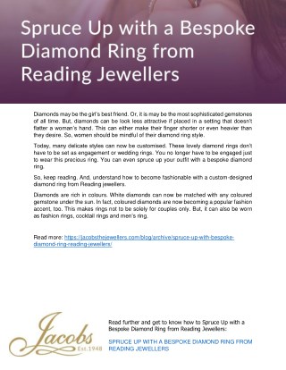Spruce Up with a Bespoke Diamond Ring from Reading Jewellers