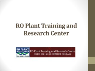 Prominent Training Centre for Water Purification - RO Plant Training and Research Center