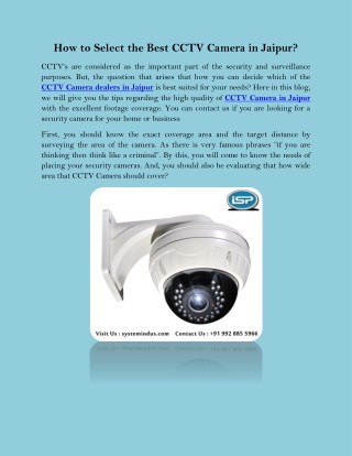 How to Select the Best CCTV Camera in Jaipur?