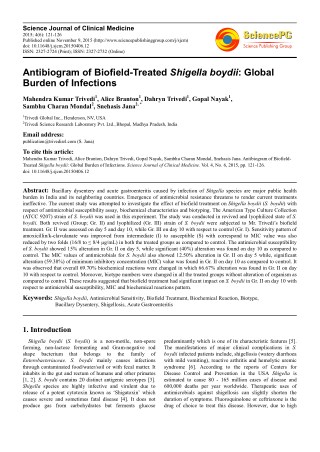 Trivedi Effect - Antibiogram of Biofield-Treated Shigella boydii: Global Burden of Infections