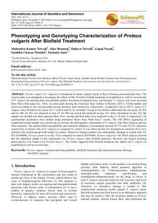 Trivedi Effect - Phenotyping and Genotyping Characterization of Proteus vulgaris After Biofield Treatment