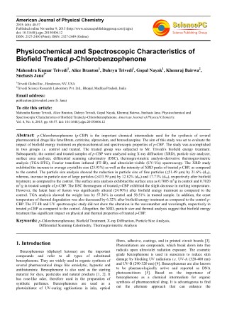 Trivedi Effect - Physicochemical and Spectroscopic Characteristics of Biofield Treated p-Chlorobenzophenone
