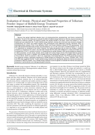 Trivedi Effect - Evaluation of Atomic, Physical and Thermal Properties of Tellurium Powder: Impact of Biofield Energy Tr