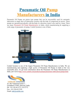 Pneumatic Oil Pump Manufacturers in India