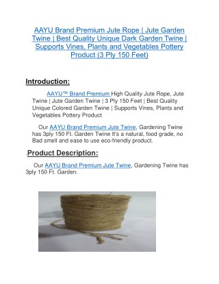 AAYU Brand Premium Jute Rope | Jute Garden Twine | Best Quality Unique dark Garden Twine | Supports Vines, Plants and Ve