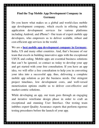 Top Mobile App Development Company in Germany