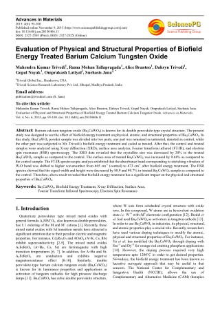 Trivedi Effect - Evaluation of Physical and Structural Properties of Biofield Energy Treated Barium Calcium Tungsten Oxi