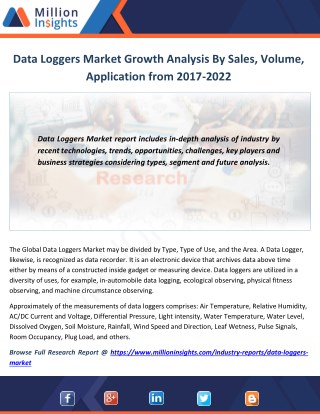 Data Loggers Market Growth Analysis By Sales, Volume