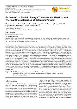 Trivedi Effect - Evaluation of Biofield Energy Treatment on Physical and Thermal Characteristics of Selenium Powder