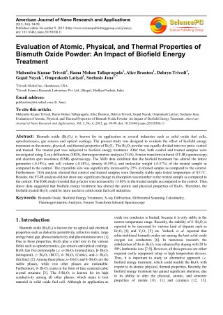 Trivedi Effect - Evaluation of Atomic, Physical, and Thermal Properties of Bismuth Oxide Powder: An Impact of Biofield E