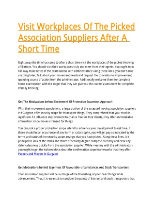 Visit Workplaces Of The Picked Association Suppliers After A Short Time