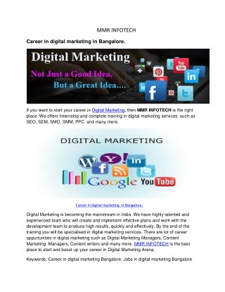 Career in digital marketing in Bangalore.