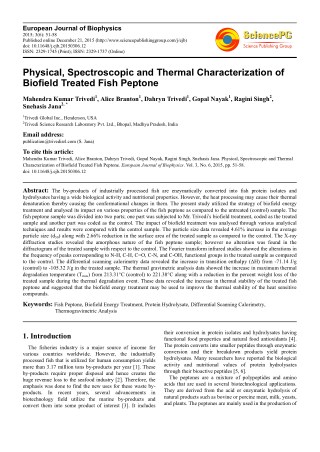 Trivedi Effect - Physical, Spectroscopic and Thermal Characterization of Biofield Treated Fish Peptone