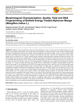 Trivedi Effect - Morphological Characterization, Quality, Yield and DNA Fingerprinting of Biofield Energy Treated Alphon