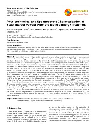 Trivedi Effect - Physicochemical and Spectroscopic Characterization of Yeast Extract Powder After the Biofield Energy Tr