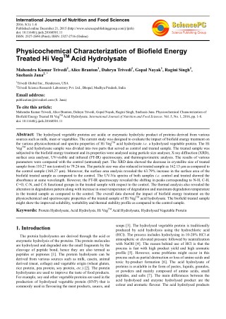 Trivedi Effect - Physicochemical Characterization of Biofield Energy Treated Hi VegTM Acid Hydrolysate