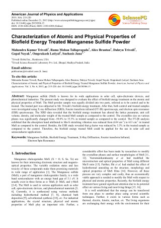 Trivedi Effect - Characterization of Atomic and Physical Properties of Biofield Energy Treated Manganese Sulfide Powder