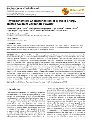 Trivedi Effect - Physicochemical Characterization of Biofield Energy Treated Calcium Carbonate Powder