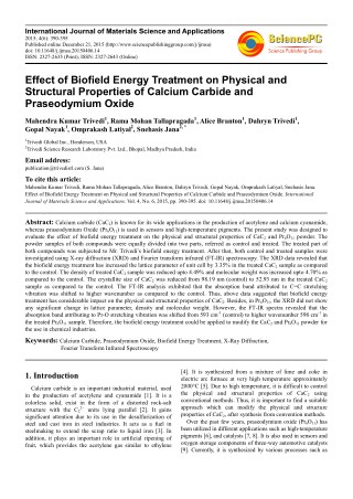 Trivedi Effect - Effect of Biofield Energy Treatment on Physical and Structural Properties of Calcium Carbide and Praseo