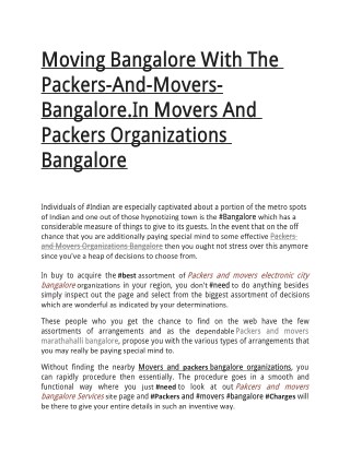 Moving Bangalore With The Packers-And-Movers-Bangalore.In Movers And Packers Organizations Bangalore