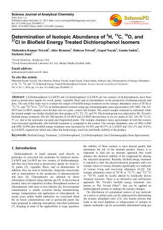Trivedi Effect - Determination of Isotopic Abundance of 2H, 13C, 18O, and 37Cl in Biofield Energy Treated Dichlorophenol