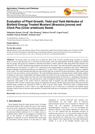 Trivedi Effect - Evaluation of Plant Growth, Yield and Yield Attributes of Biofield Energy Treated Mustard (Brassica jun